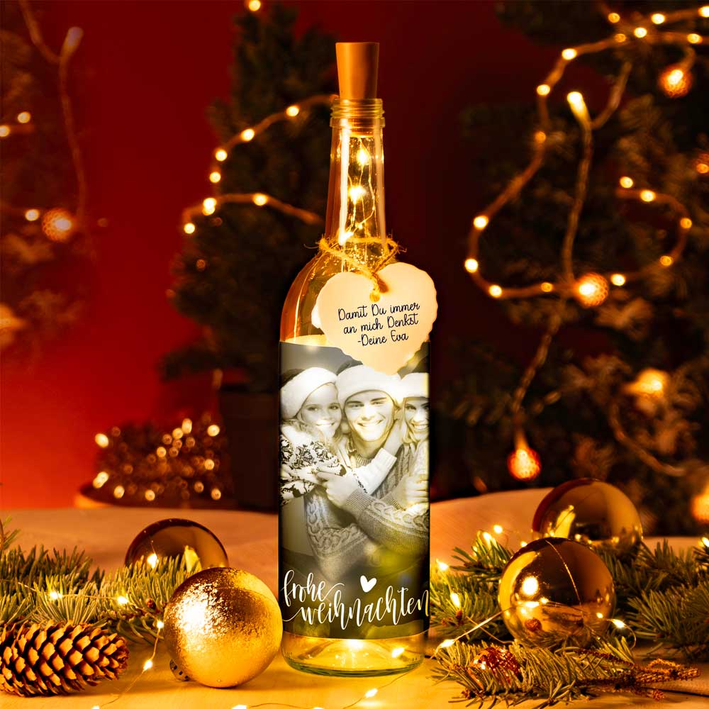 Deko-Glasflasche "Foto" mit Lichterkette
